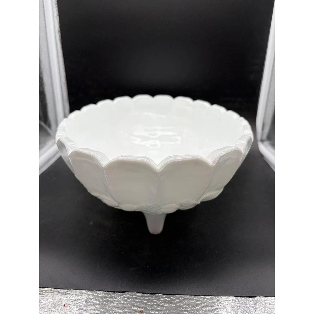 Westmoreland Milk Glass Paneled Grape Footed Fruit Bowl Scalloped Oval 12 Inch